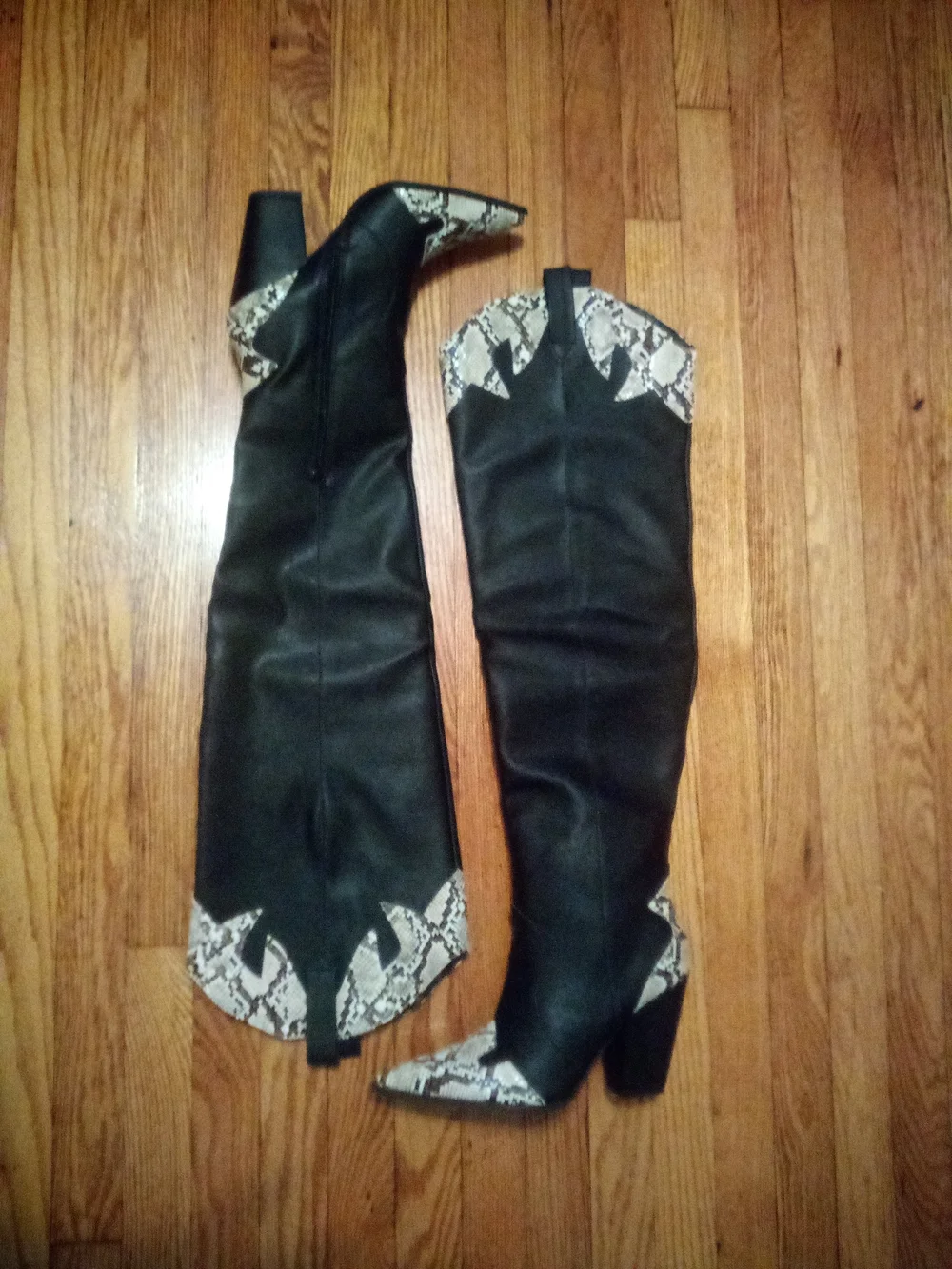 Western Boots Black Over-the-Knee with Snake Print US 10.5 - UK 8